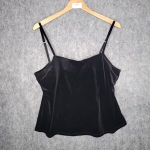 Black Velvet Cami Tank Top Adjustable Stretch Velvet Y2K Size XL Built in Bra‎